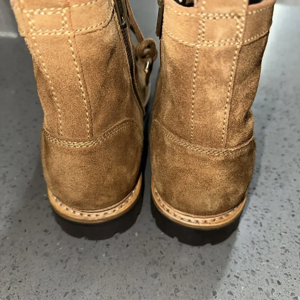 Frye Men’s Russell Boots Size 11 M Tan Leather Suede Cap Lace Zip Up FR41606